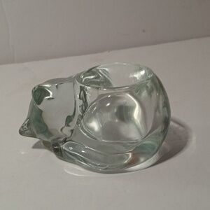 Vintage Indiana Glass Cat Votive Holder Clear Crystal With Candle Kitty Lover